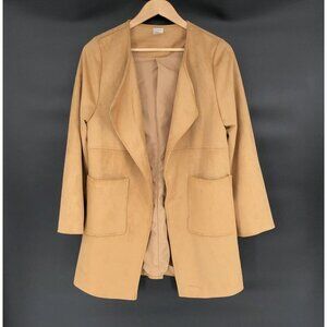 Women Open-Front Faux Suede Coat Size S Tan Pockets Soft Western Cowgirl Outdoor